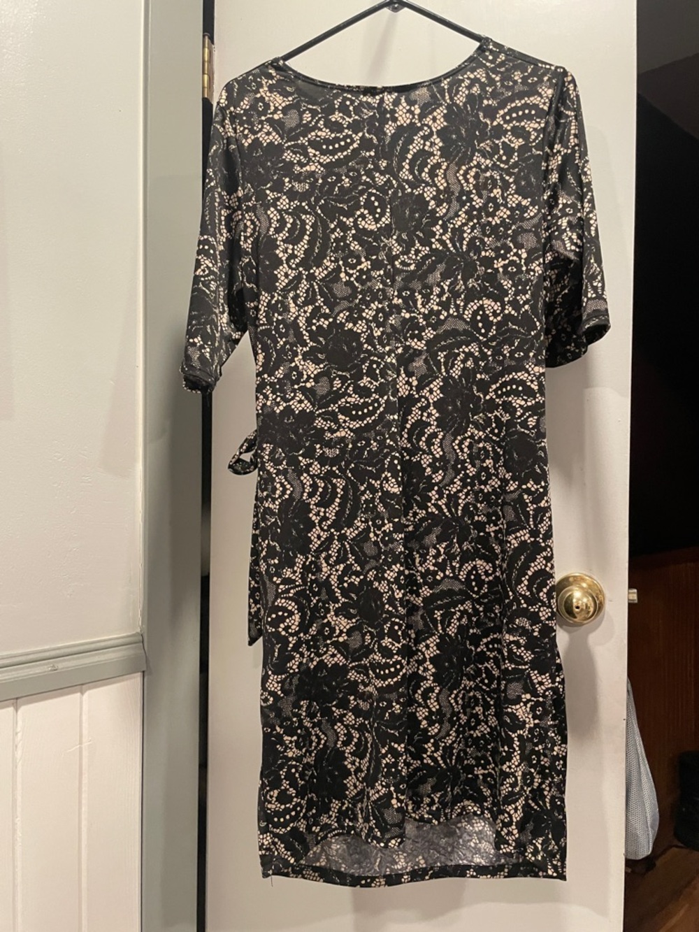 [Karin Stevens] Black Nude Lace Print Dress size large - Picture 6 of 7
